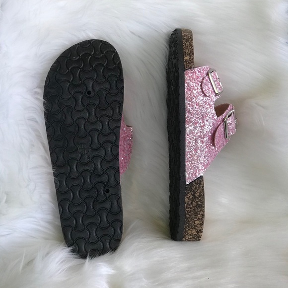 Women’s Pink Glitter Double Buckle Sandals - Picture 4 of 11